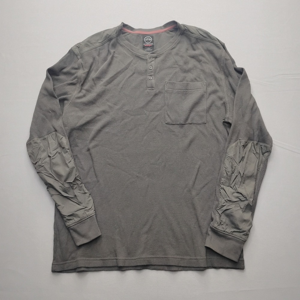 Wrangler ATG All Terrain Gear Mens Henley Shirt Gray Waffle Knit Large